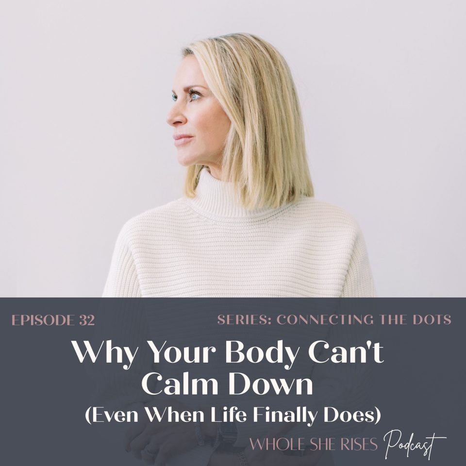 Woman sitting peacefully, reflecting on why the body can remain in survival mode after chronic stress and how the nervous system influences healing.